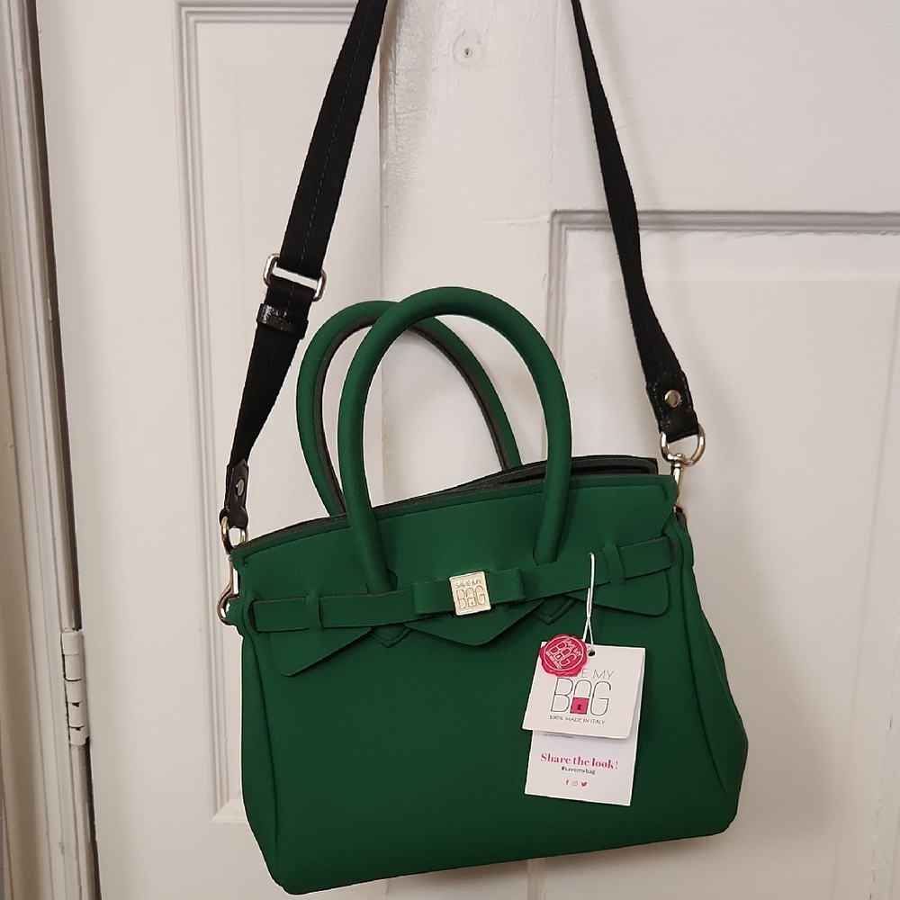 My Bag Green Bow-Front Crossbody Satchel With Removable Shoulder Strap
